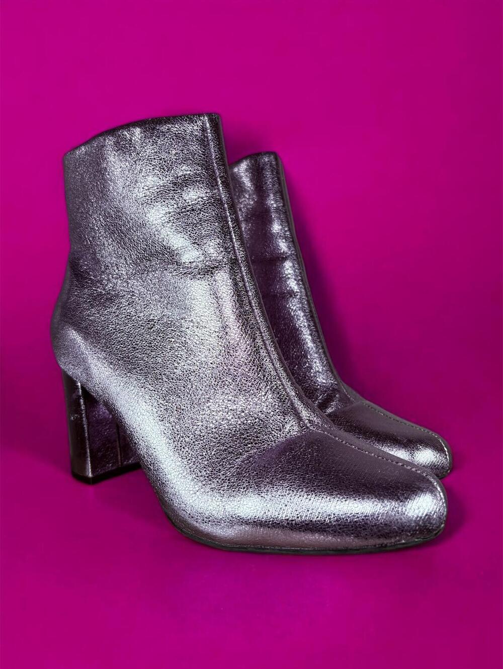 Camaïeu Lilac Metallic Round Toe Block Heel Ankle Boot | FINAL PRICE